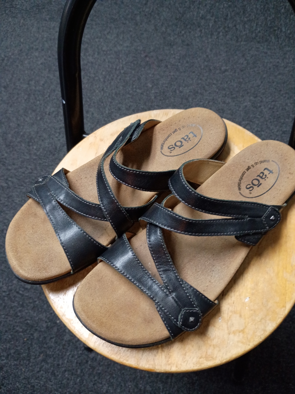 Taos Footwear Black Leather Cross-Strap Slide Sandals